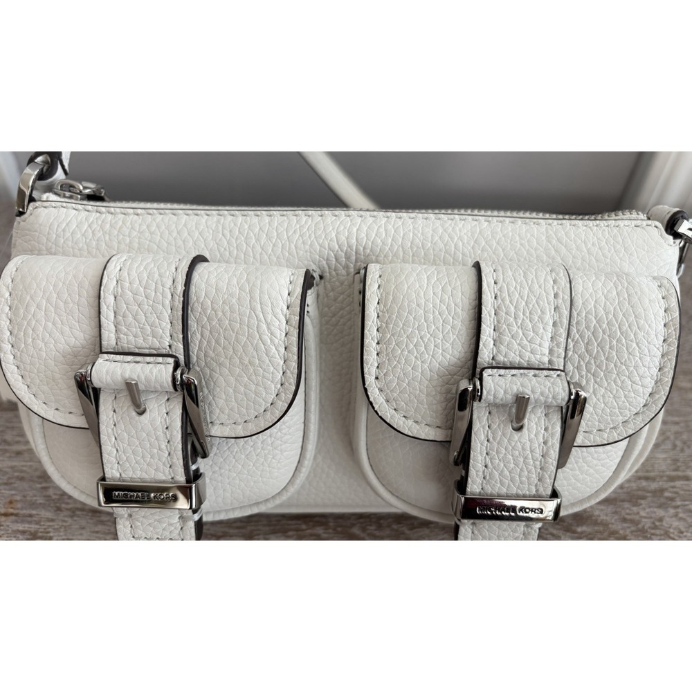 NEW Michael Kors Zoe Small Convertible Pouchette White Pebbled Leather Purse Bag - Picture 3 of 16